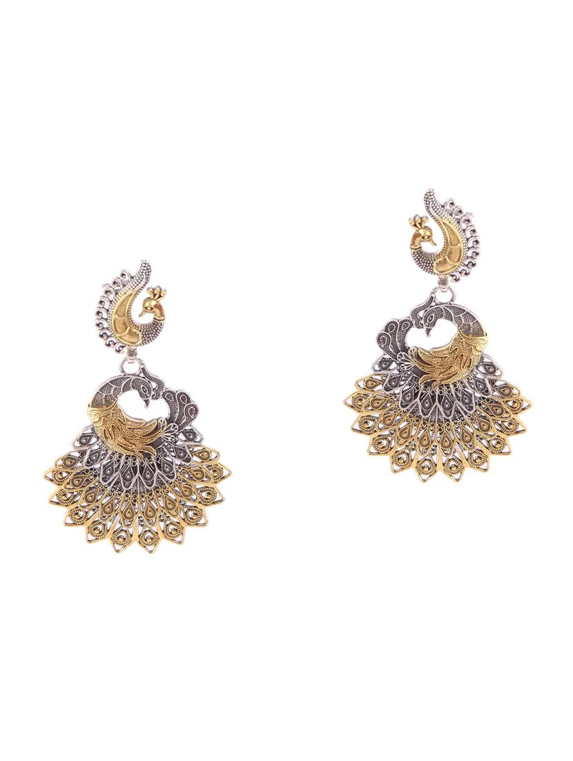 gold plated silver, adorable peacock rawa stud earrings - 18182615 - Zoom Image - 0