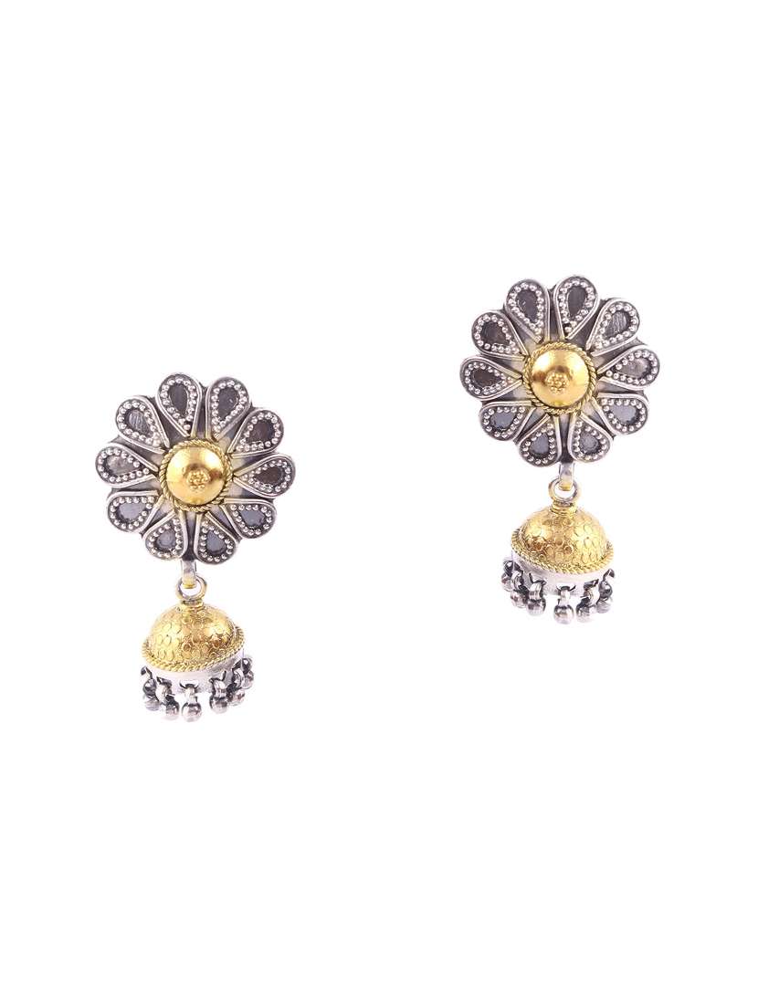 gold plated silver, floral stud jhumki