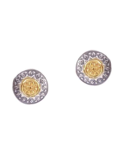 gold plated silver, floral ear studs - 18182621 - Standard Image - 0