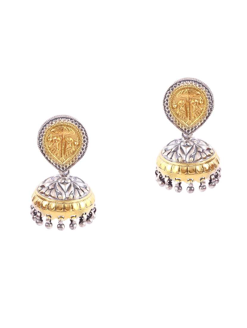 gold plated silver, tear-drop stud jhumki