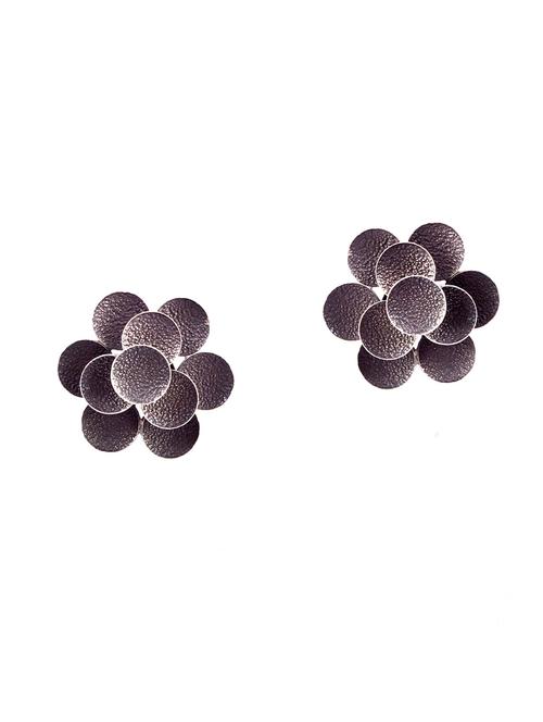 silver oxidized, antique floral ear studs - 18182627 -  Standard Image - 0