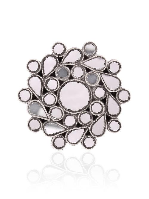 silver floral, white mirror glass, ring - 18182643 - Standard Image - 0