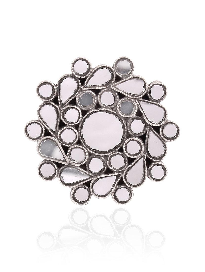 silver floral, white mirror glass, ring - 18182643 - Zoom Image - 0