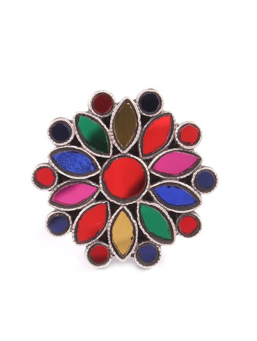 silver floral, multi-coloured ring - 18182646 -  Standard Image - 0