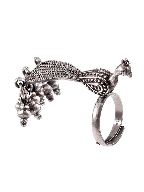 silver adorable peacock, oxidized ring - 18182647 -  Standard Image - 0