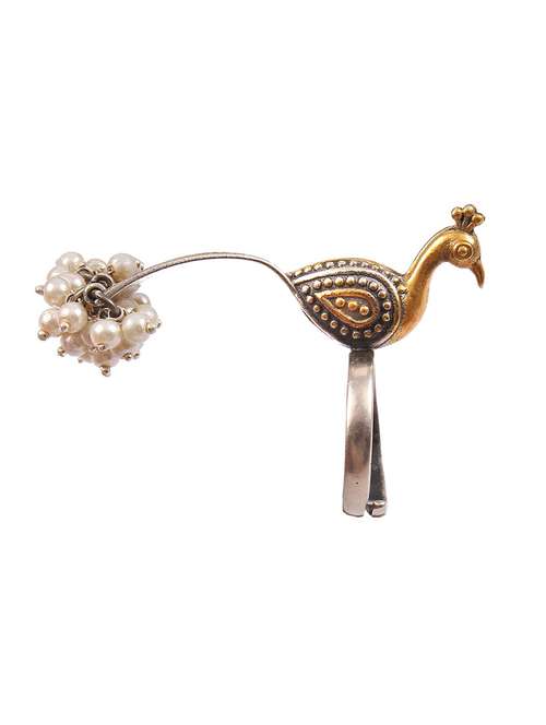 silver gold plated, adorable peacock ring with pearl beads - 18182650 - Standard Image - 0