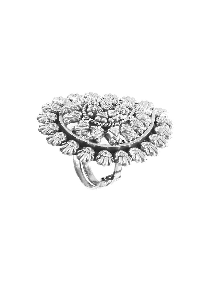 silver statement floral adjustable ring - 18182659 - Zoom Image - 0