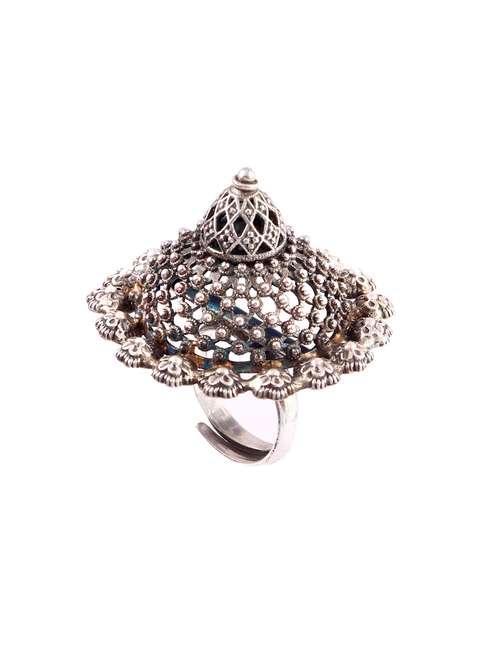silver statement rawa floral cocktail ring - 18182661 - Standard Image - 0