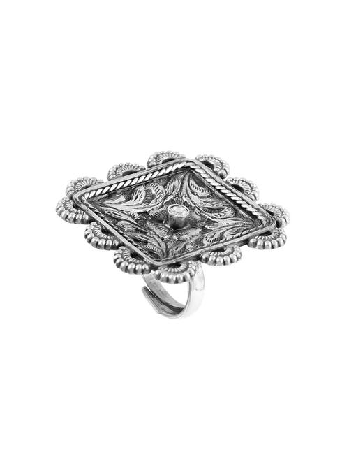 silver oxidized, chitai floral statement ring - 18182663 - Standard Image - 0