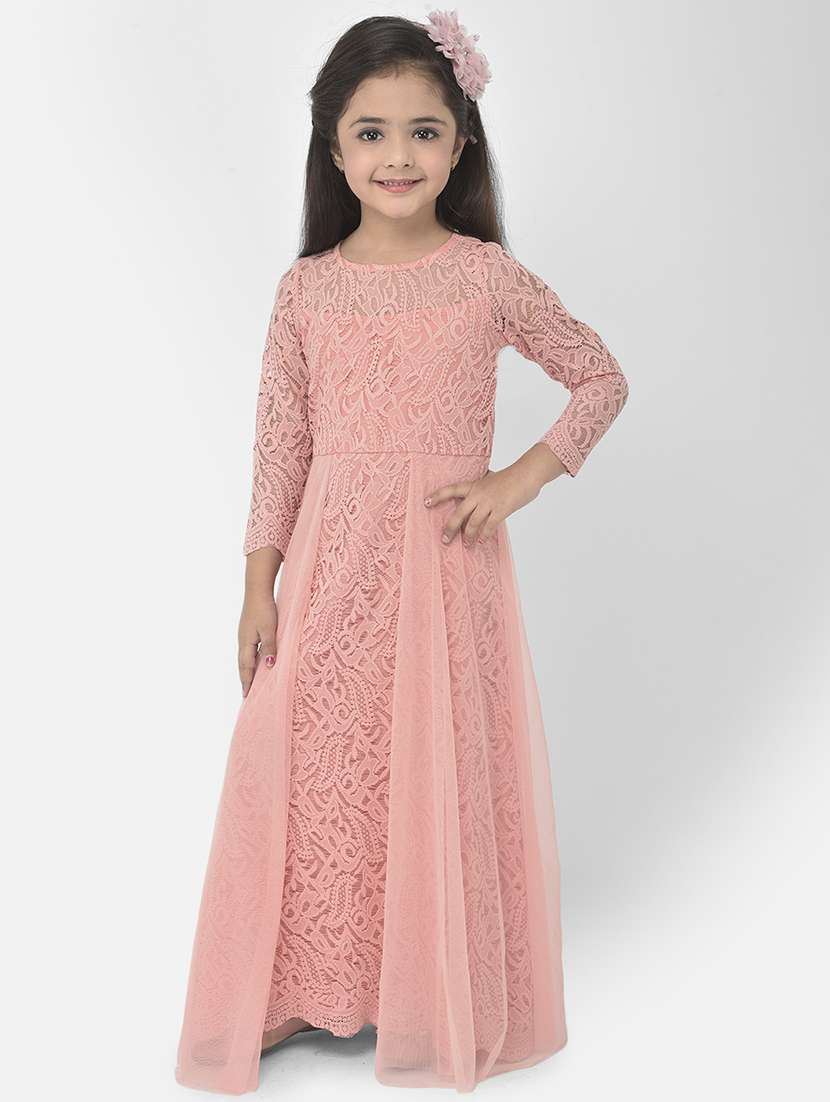 orange self design party gown