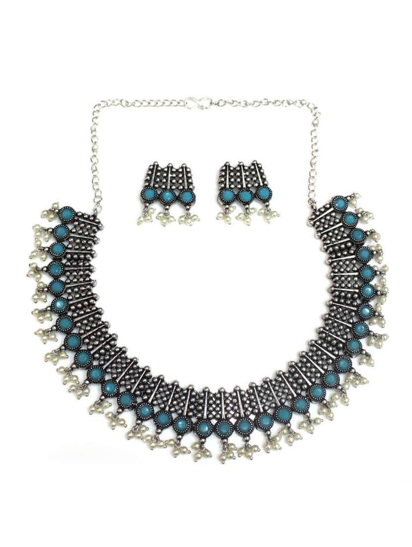 blue silver plated necklace earring set  - 18183320 -  Standard Image - 1