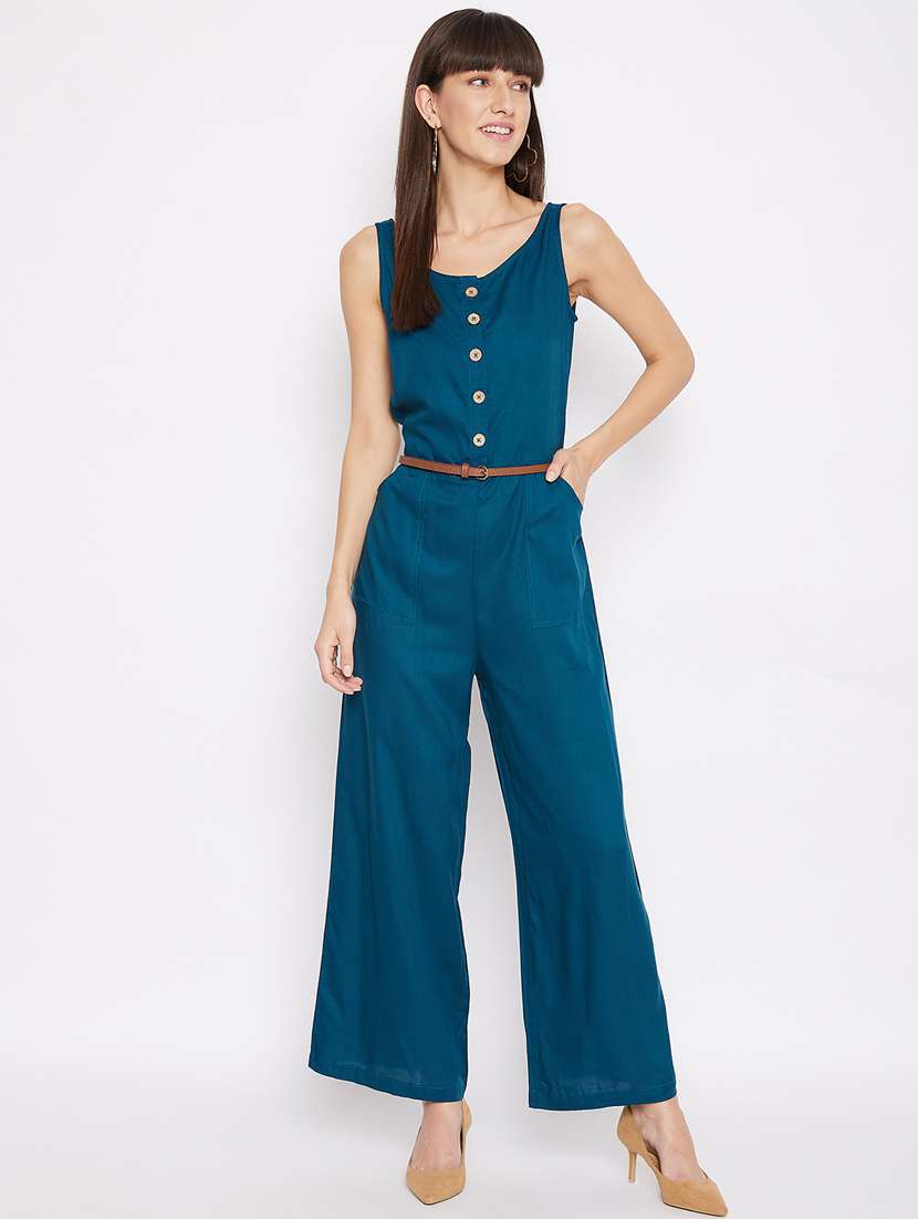 blue rayon full leg  jumpsuit