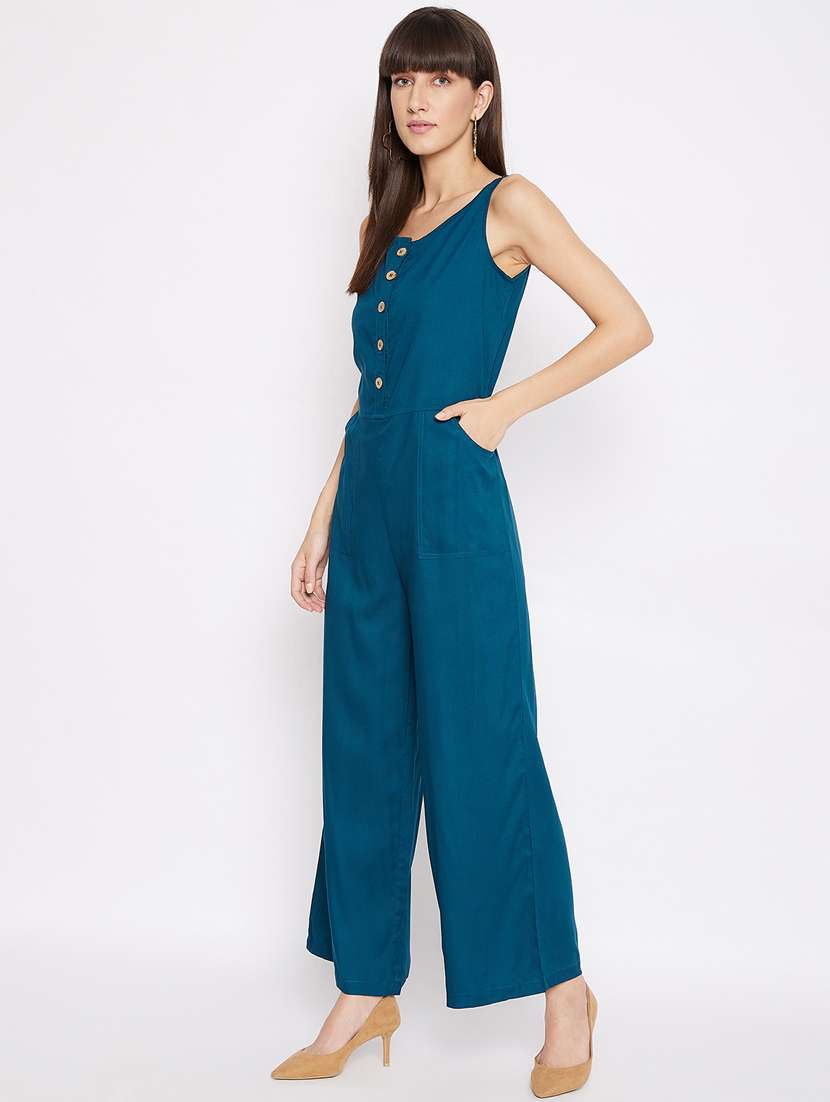 blue rayon full leg  jumpsuit - 18184619 -  Standard Image - 1