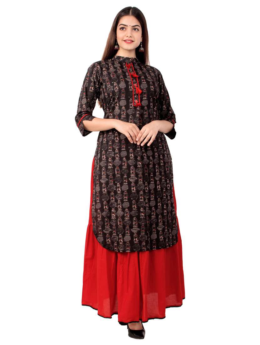 black cotton kurta skirt  set
