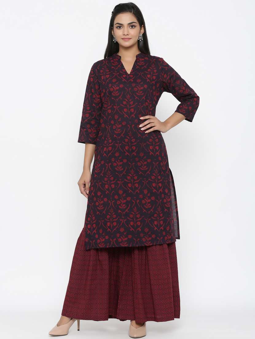black cotton kurta sharara set - 18185529 - Zoom Image - 0