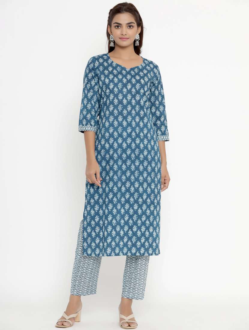 blue cotton kurta palazzo  set