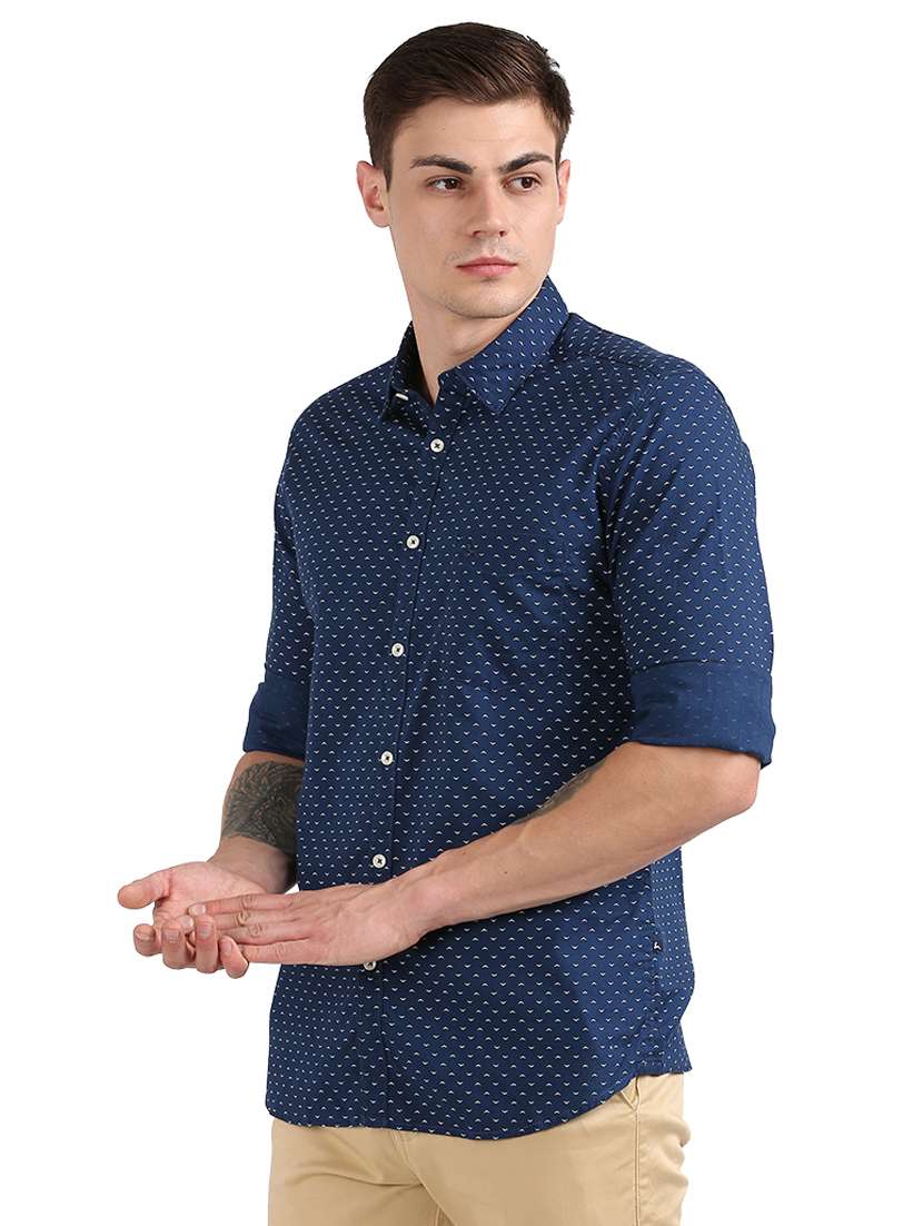 navy-blue printed casual shirt - 18185698 -  Standard Image - 1