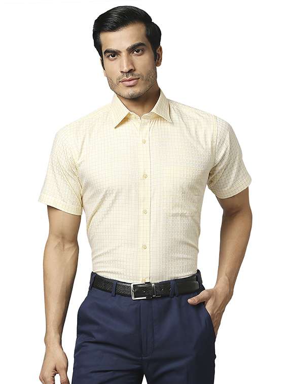 yellow checkered formal shirt