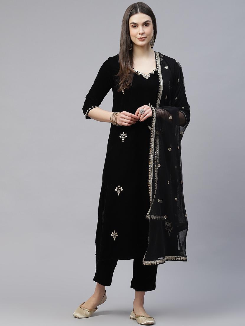 women three quarter sleeve kurta pant with dupatta set - 18186239 - Zoom Image - 0