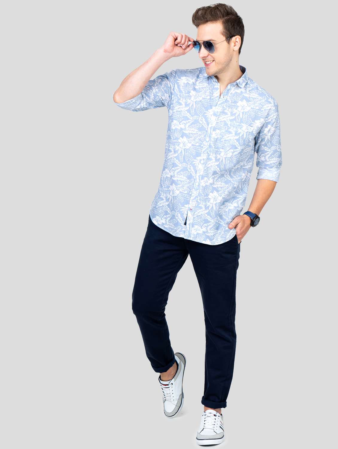 light-blue floral printed casual shirt - 18186545 - Standard Image - 4