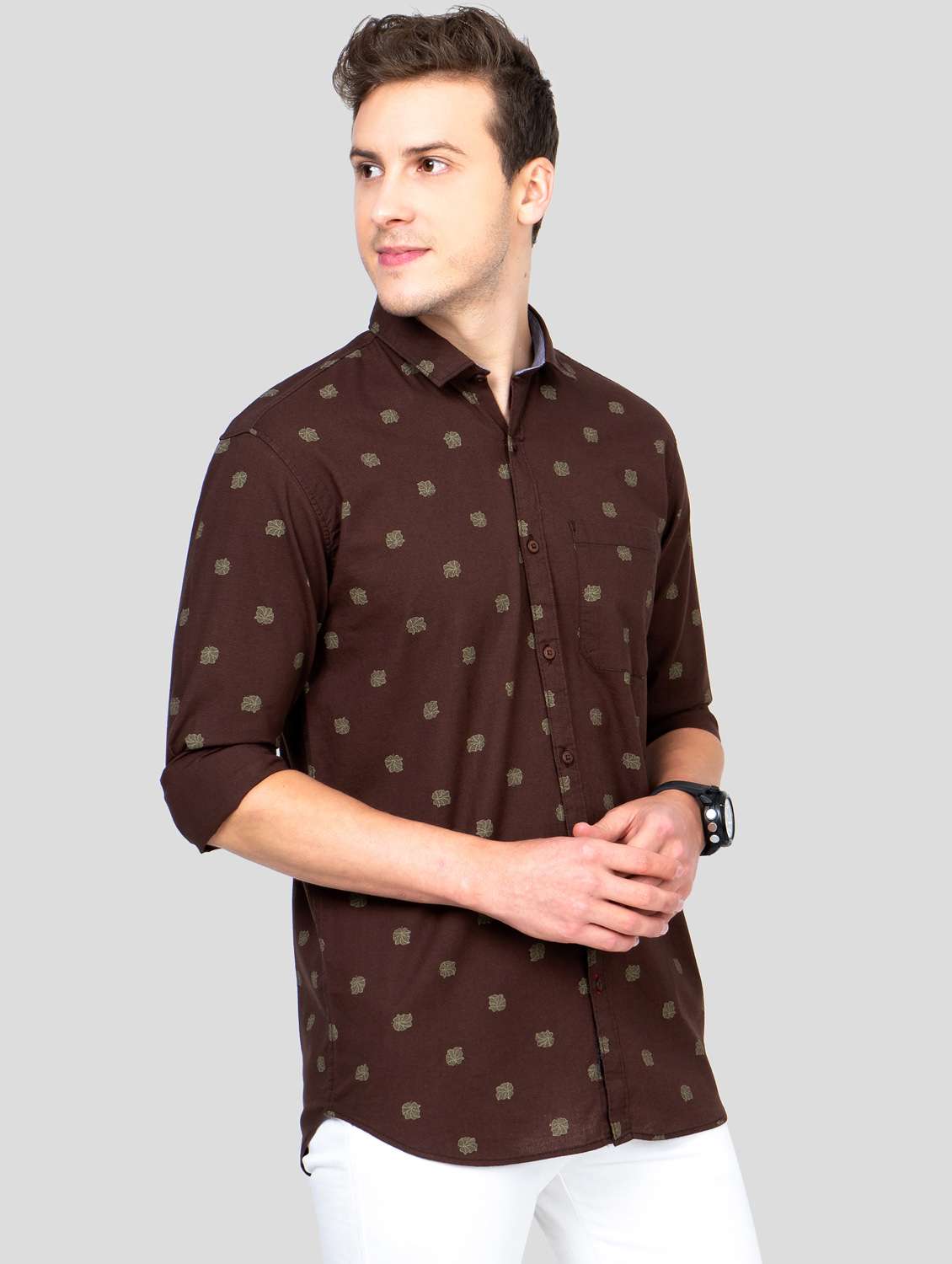 maroon printed casual shirt - 18186548 -  Standard Image - 1