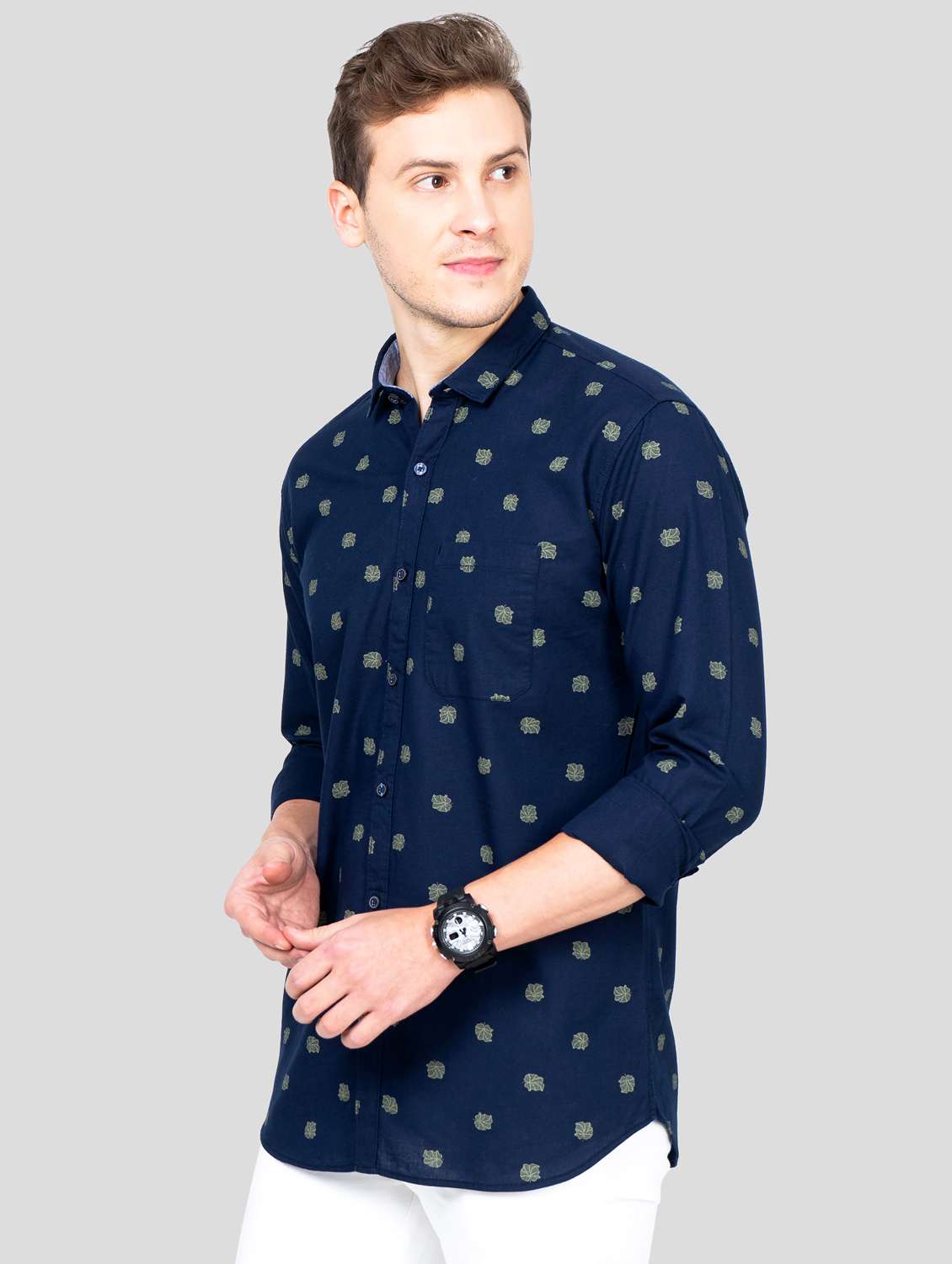 navy blue printed casual shirt - 18186564 -  Standard Image - 1