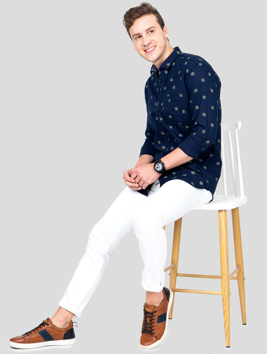navy blue printed casual shirt - 18186564 -  Standard Image - 4