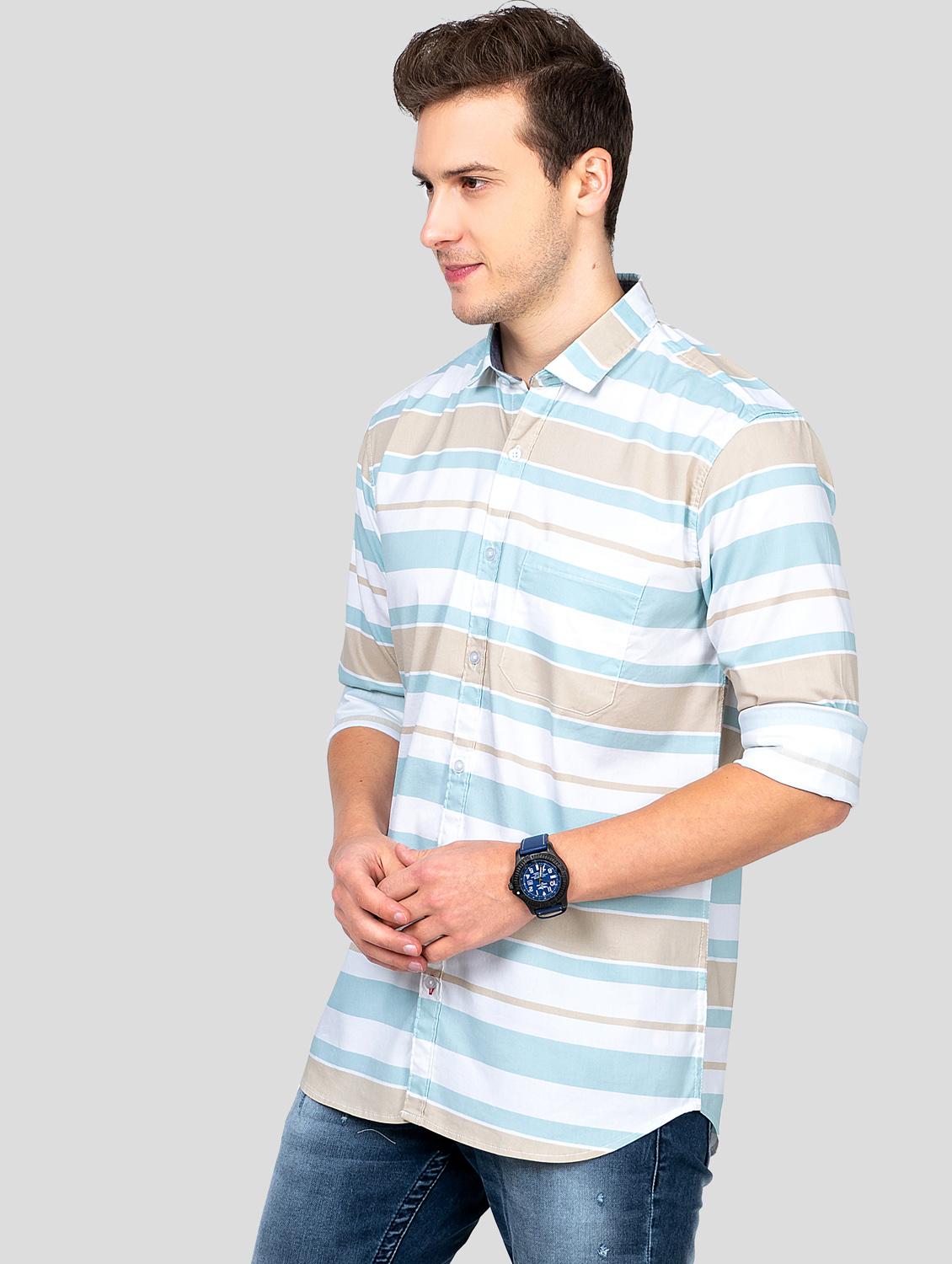 light blue striped casual shirt - 18186565 - Standard Image - 1