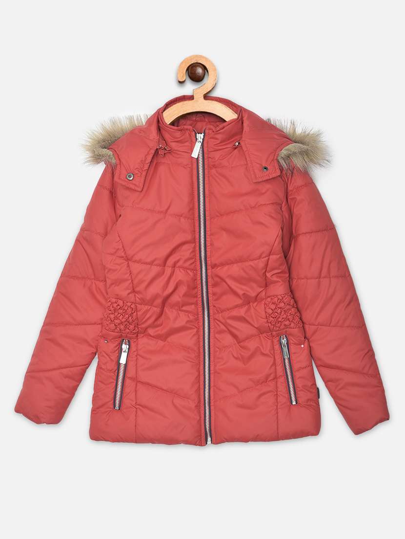 red polyester quilted jackets & coat