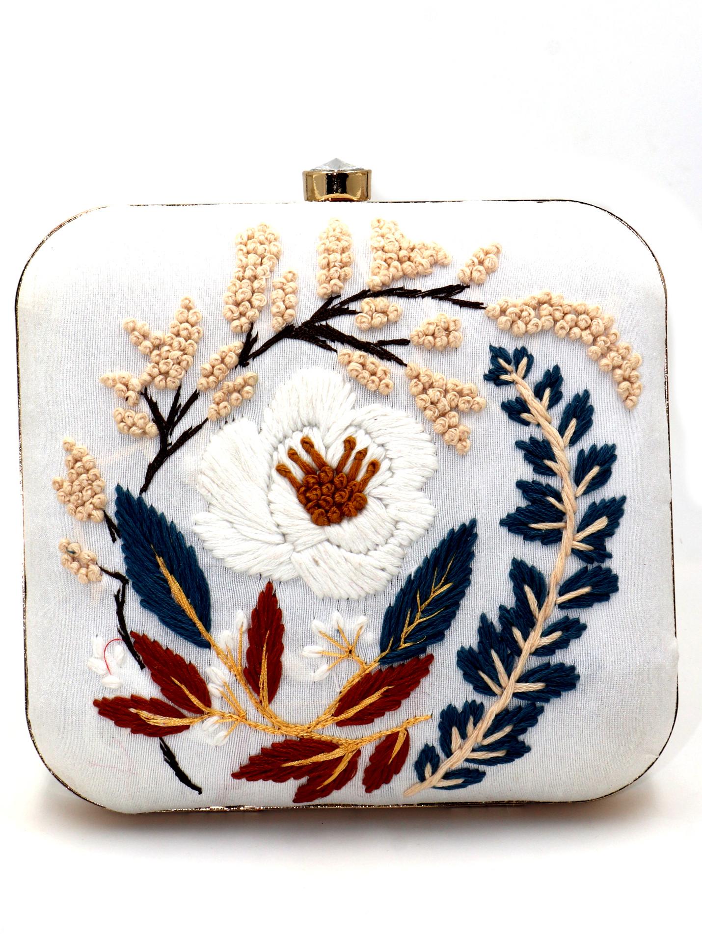 designer hand embroidery on white silk - 18187108 - Zoom Image - 0