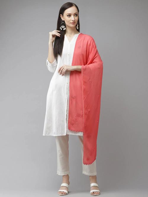 embroidered pink chikankari dupatta - 18187679 - Standard Image - 0