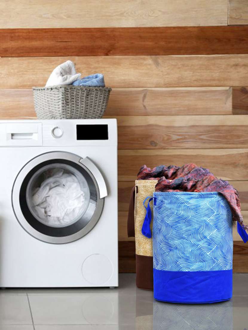 kuber industries printed 2 pieces waterproof cotton laundry bag,laundry basket  45 l (brown & blue)