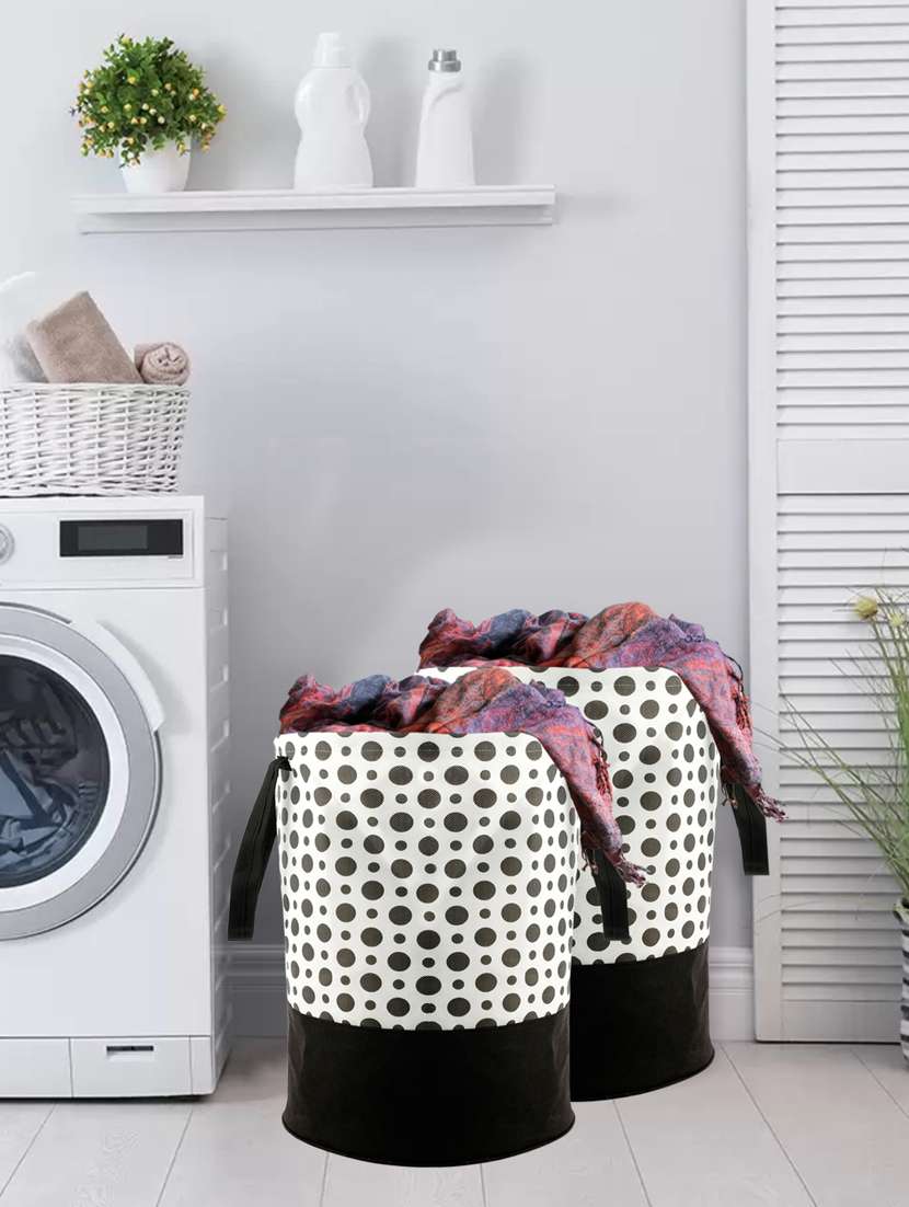 kuber industries polka dot print 2pcs waterproof cotton laundry bag,laundry basket organizer 4l