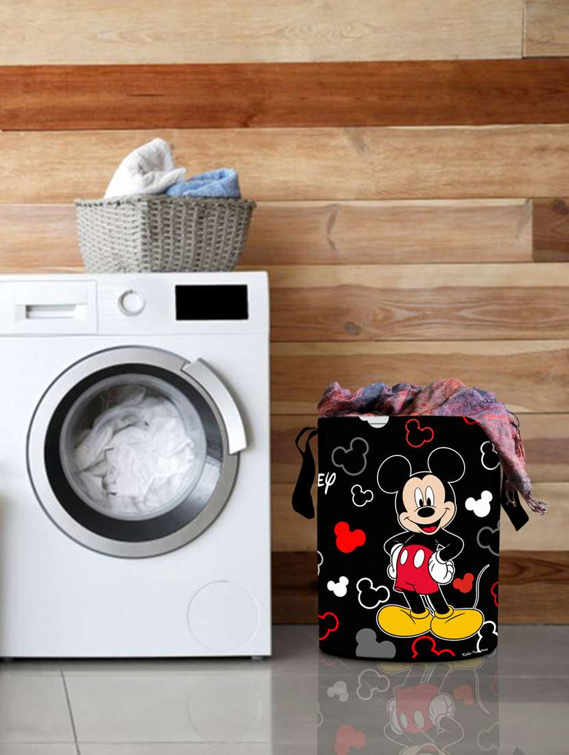 kuber industries disney print waterproof cotton laundry bag, laundry basket organizer 45 l (black)