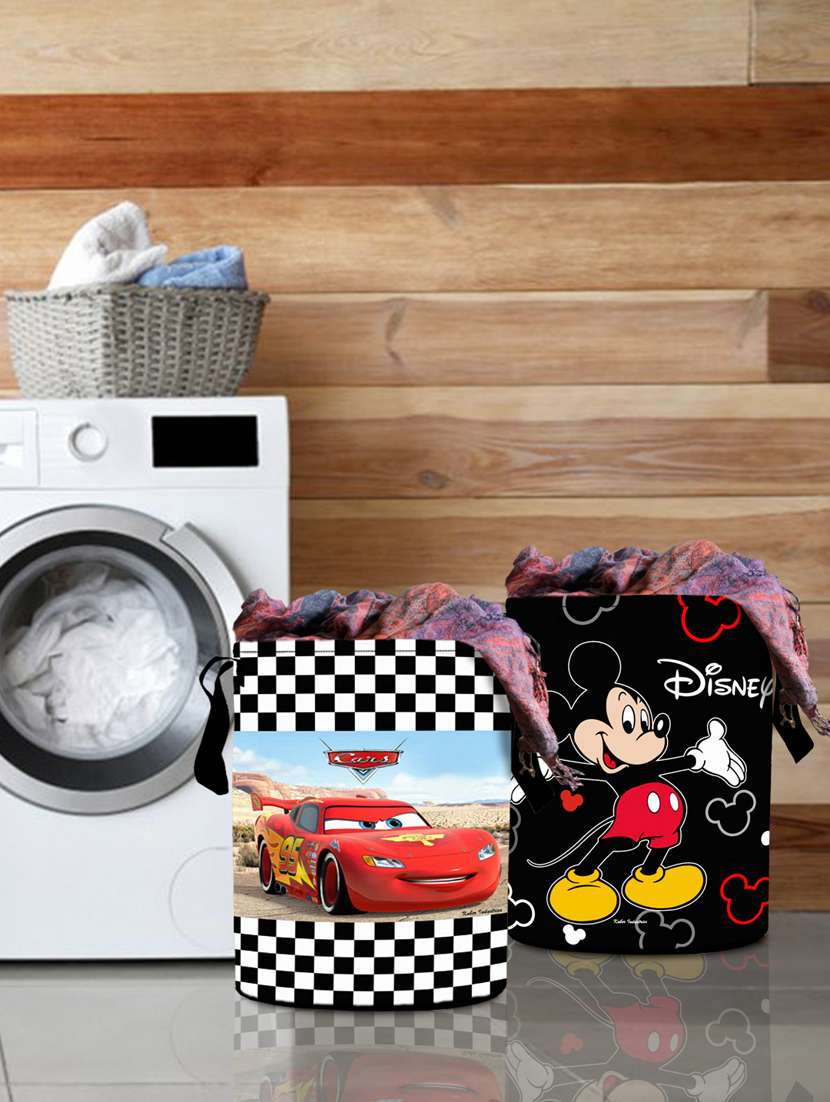 kuber industries disney print 2 pieces waterproof cotton laundry bag, laundry basket organizer 45 l (black & brown)