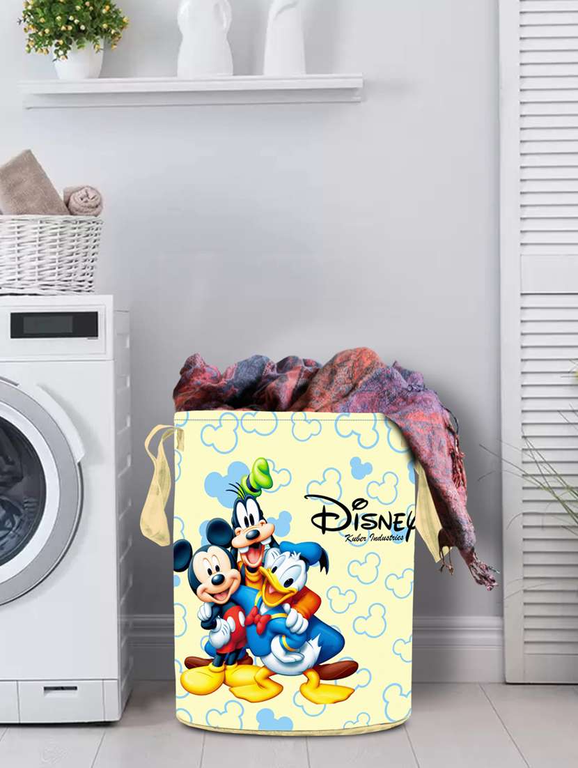 kuber industries disney team mickey round foldable laundry basket with handles,45 ltr (cream)