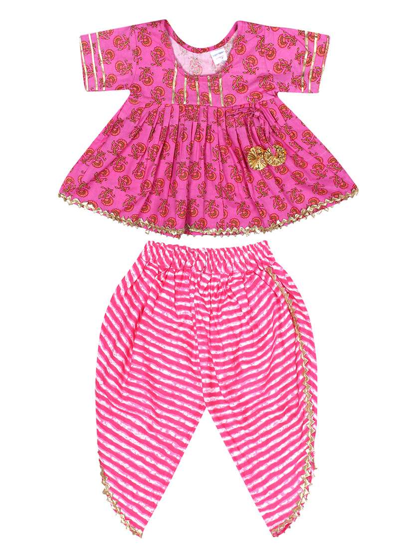 pink printed kurta salwar suit set