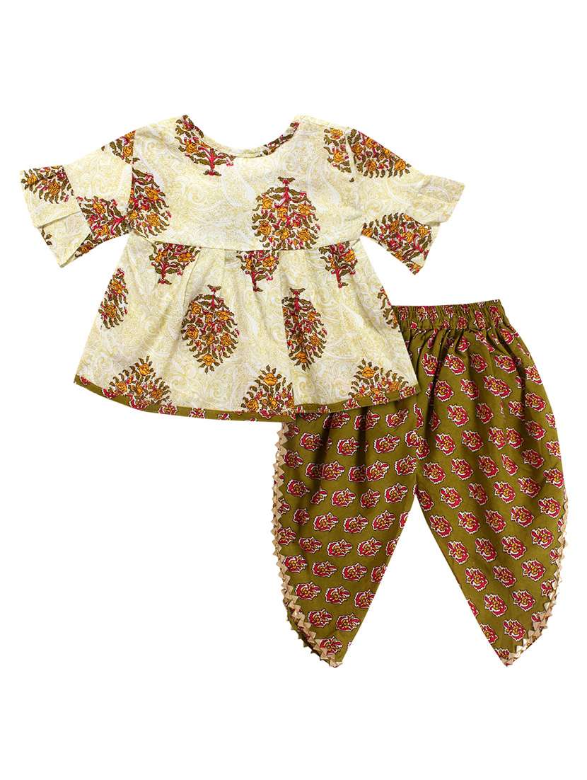 green printed kurta salwar suit set