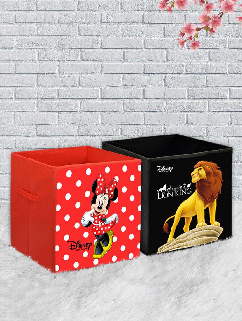 kuber industries disney minnie lion king print 2pcs foldable cloth storage box (black & red)