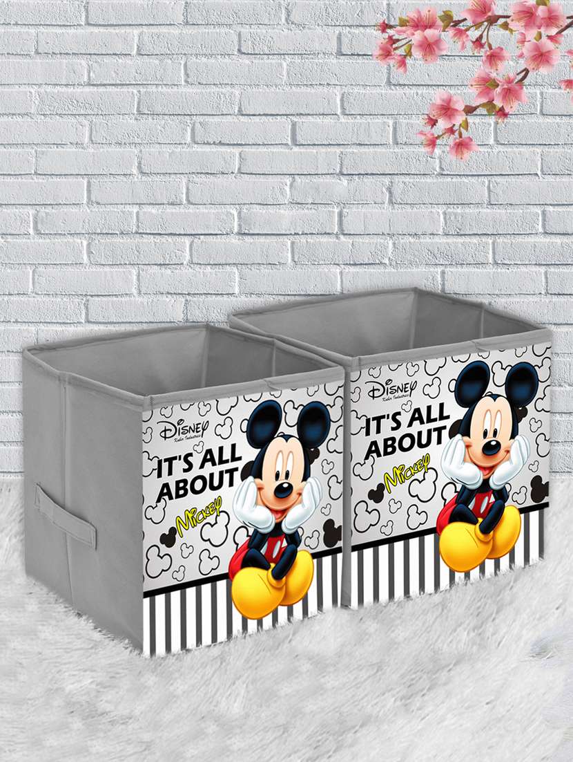 kuber industries disney mickey print  2 pcs foldable storage cube with handle,extra large (grey)