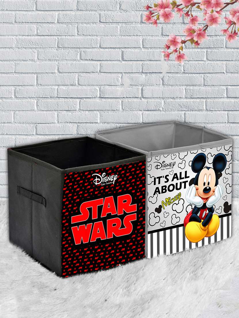 kuber industries disney print  2 pcs foldable storage cube with handle,extra large (grey & black)