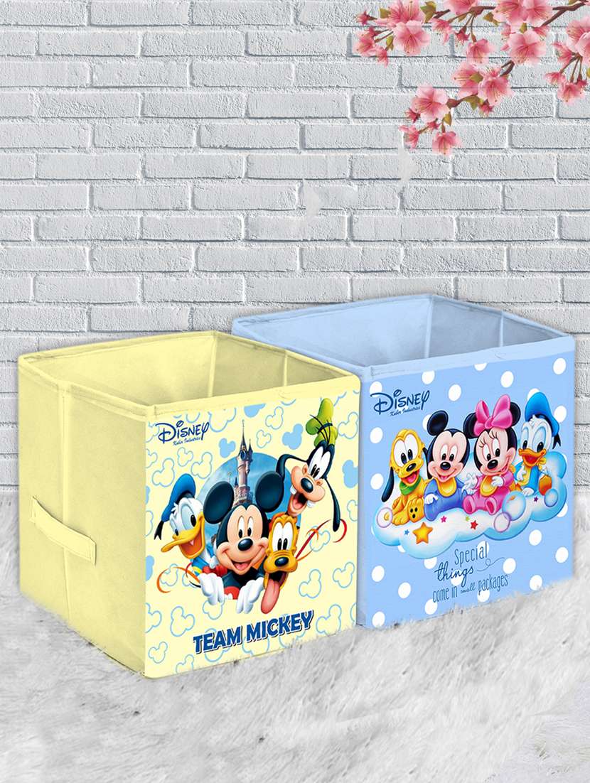 kuber industries disney print  2 pcs foldable storage cube with handle,extra large (blue & cream)