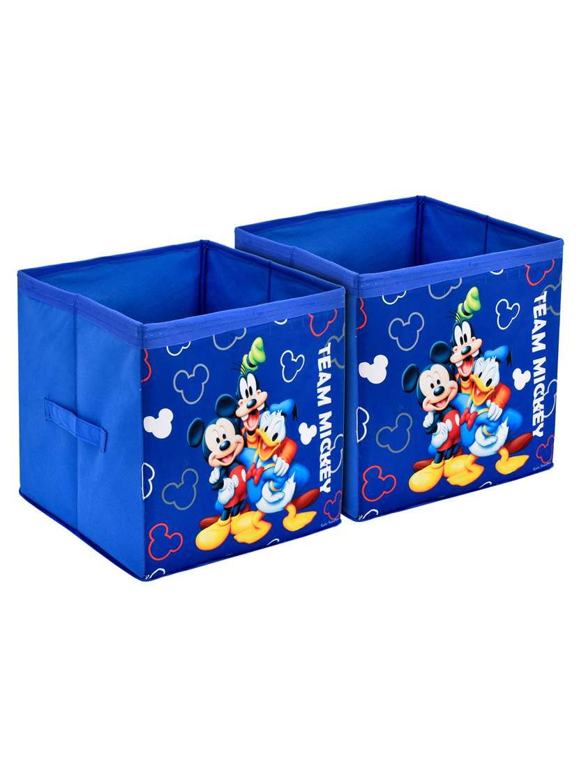 kuber industries disney team mickey print 2 pcs foldable storage cube storage box with handle (blue)