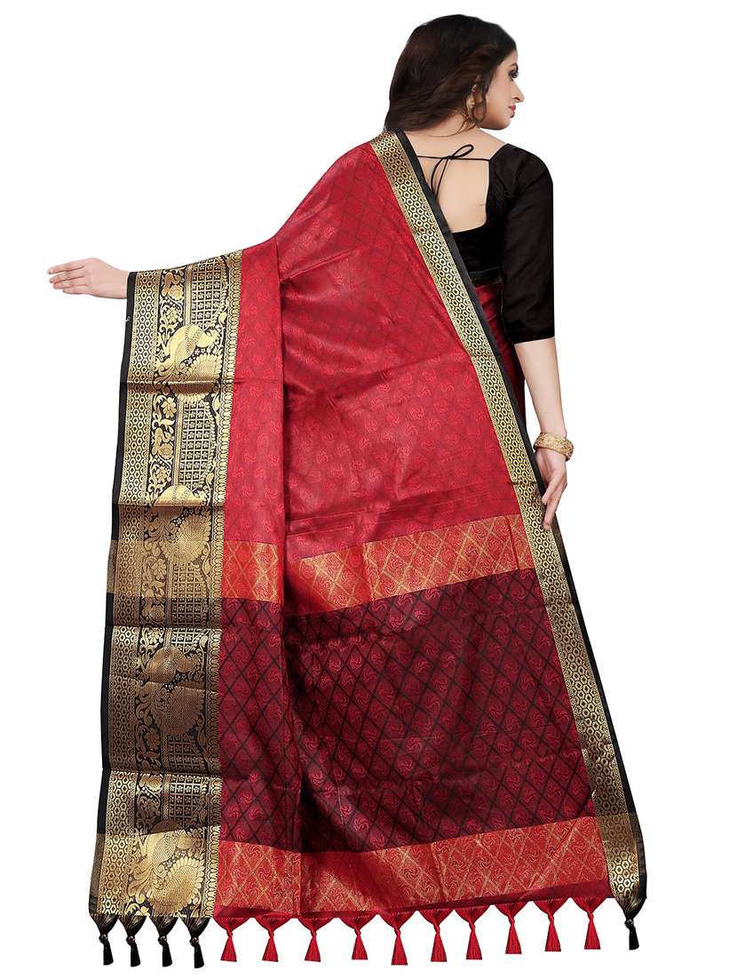 red printed saree with blouse - 18189164 -  Standard Image - 1
