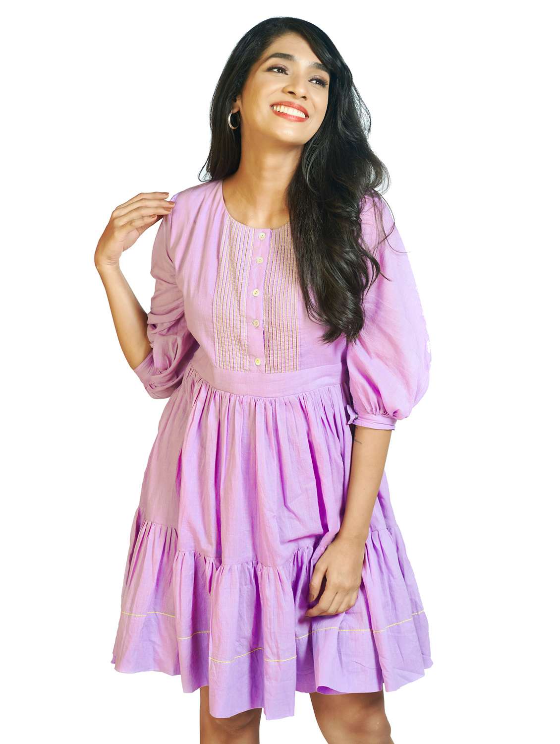v-neck solid flared dress