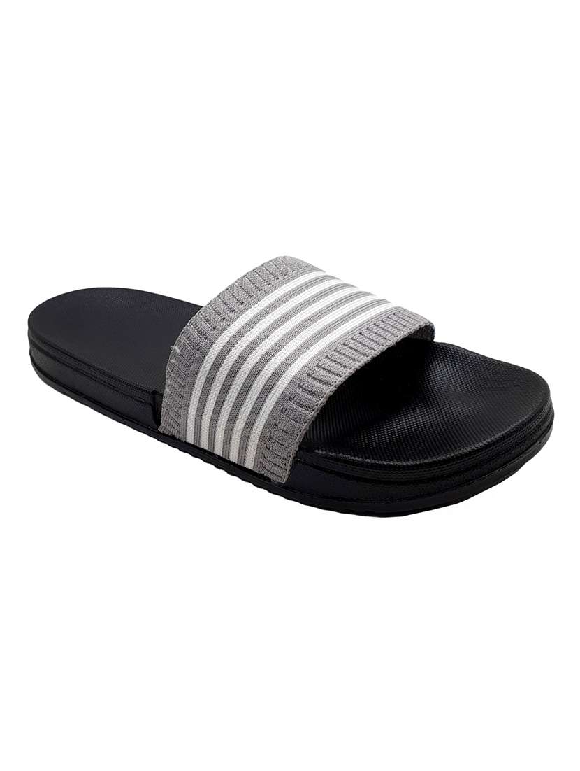 grey synthetic & mesh slip on flip flops