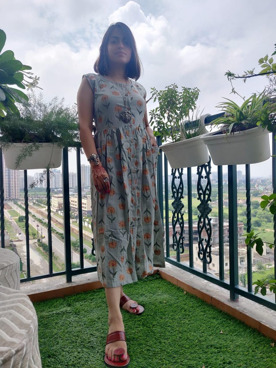 hand block printed one piece dress  - 18191411 -  Standard Image - 1