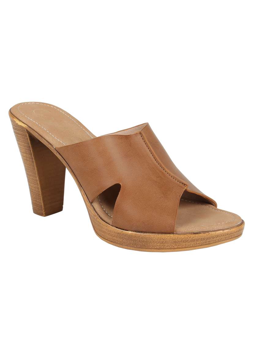 tan synthetic slip on sandals