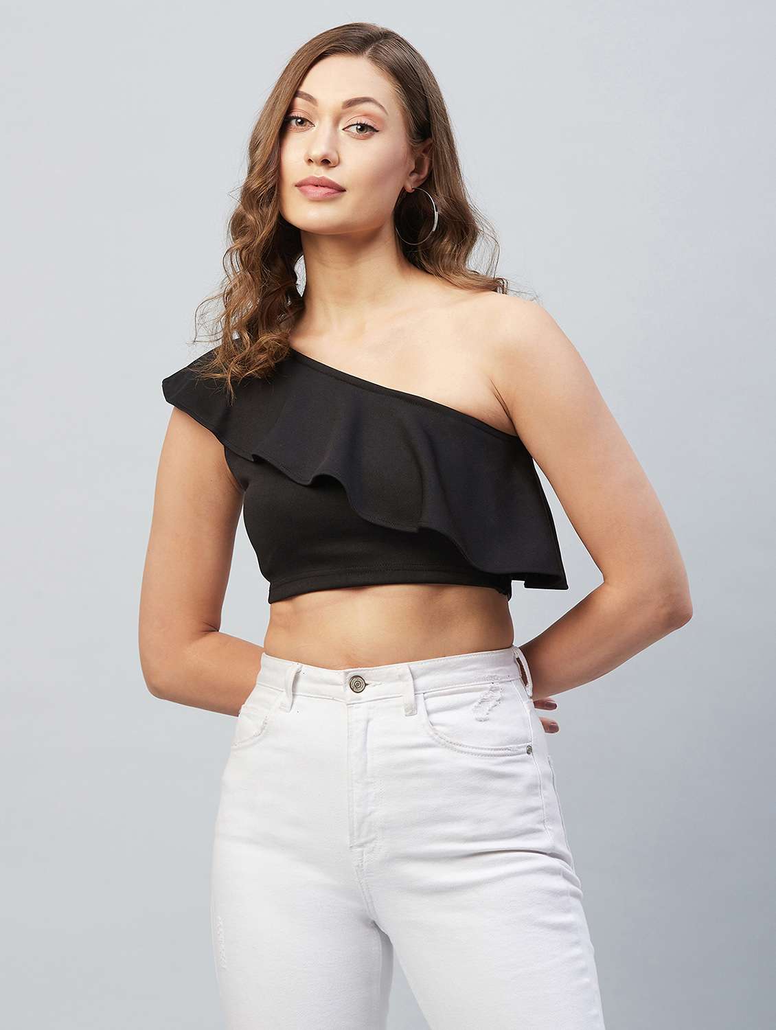 women's crop single shoulder top - 18193818 -  Zoom Image - 0