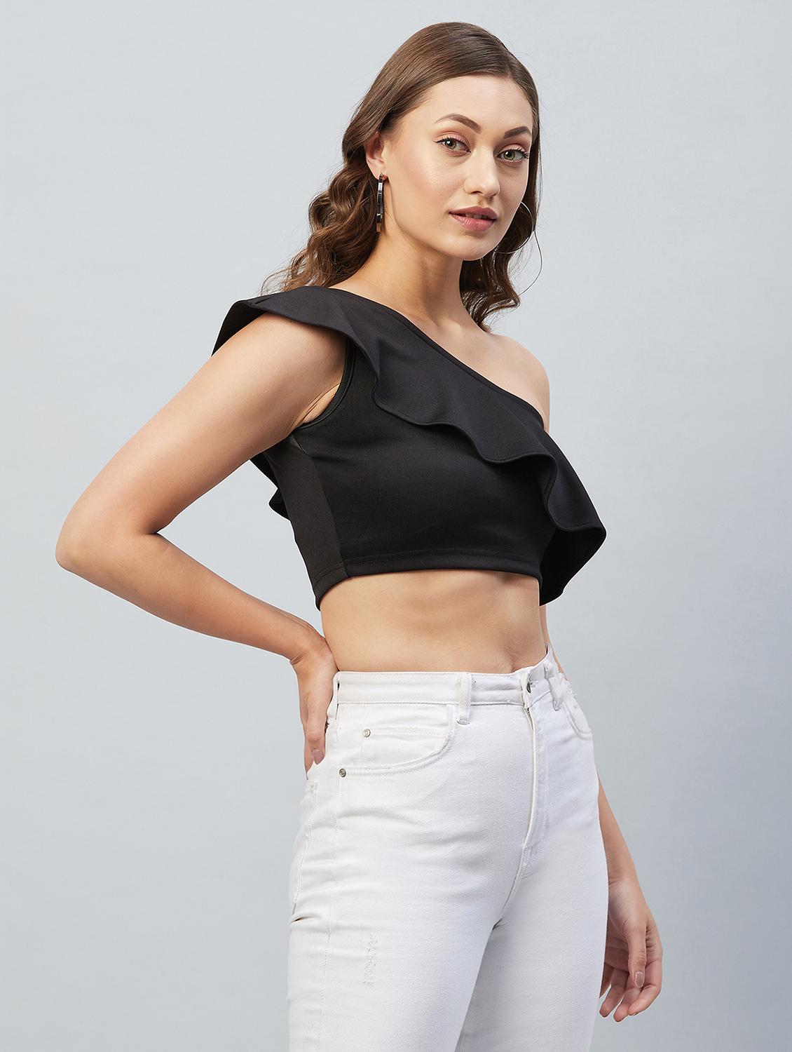 women's crop single shoulder top - 18193818 -  Standard Image - 1